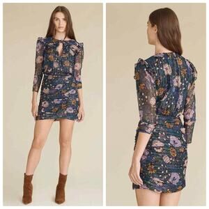 Veronica Beard Metallic Silk Floral Mini Dress